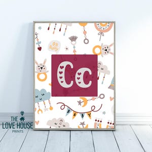 Alphabet typographie pour enfants, lettre C, décoration de chambre de bébé garçon et fille, neutre en matière de genre, pépinière, maternelle, classe, préscolaire, bambin, art