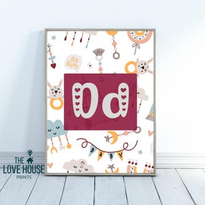 Art de l'alphabet mural pour chambre d'enfant, lettre D, décoration de chambre de bébé garçon et fille, non sexiste, maternelle, maison, salle de classe, art préscolaire, bambin