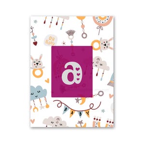 Arte de pared para guardería infantil con letras del alfabeto A, tema rosa, decoración de habitación de niña, arte con letras pequeñas, impresión para niños ABC