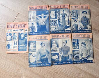 Revistas semanales para mujeres de las décadas de 1940 y 1950, originales en inglés de mediados de siglo.