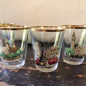 London landmark souvenir shot glass set of six, Piccadilly Circus, Tower of London, Trafalgar Square, Buckingham Palace, Big Ben, St.Pauls