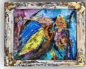 Ukrainian Angel Painting, Impasto Art, Peaceful Woman, Spiritual Decor