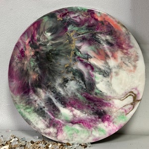 Round Epoxy Resin Wall Art: Magenta Geode Painting, Modern Home Decor
