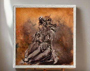 Original Abstract Woman Painting, Contemporary Wall Art. Unusual Gift for Him