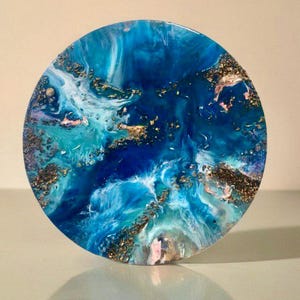 Blue Ocean Resin Art: Round Seascape Painting, Modern Home Decor