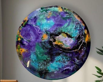 Geode Resin Wall Art: Purple, Teal & Gold Epoxy, Cosmic Home Decor
