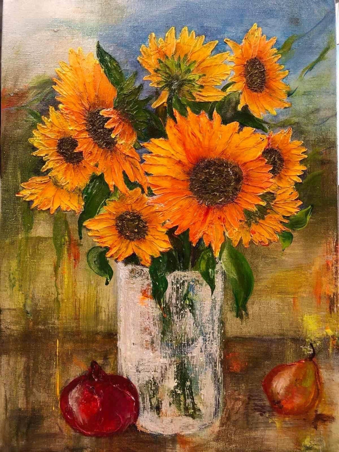 Sunflowers Original Art by Ukrainian Artist / Impasto Painting ...