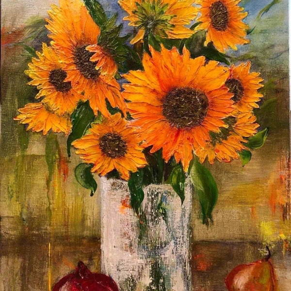 Ukrainische Künstlerin Sonnenblumen / pastose Malerei / ukrainische Kunst / abstrakte Kunst / abstrakte Malerei