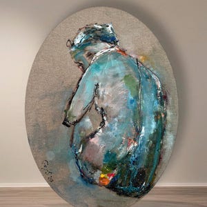 Abstract Female Portrait Oil Painting: Introspective Fine Art Canvas