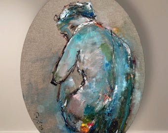 Abstract Female Portrait Oil Painting: Introspective Fine Art Canvas
