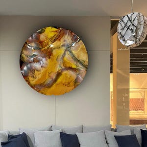 Fiery Orange Lava Resin Wall Art: Round Abstract Epoxy with Crystals image 20