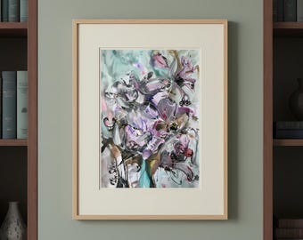 Original Botanical Artwork, Abstract Floral Painting, Unusual Wall Art Gift