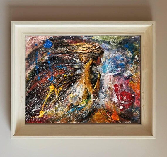 Textured Angel Painting: Abstract Impasto, Ukrainian Ethereal Art