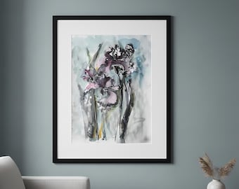 Irises Wall Art. Original Artwork, Abstract Floral Painting, Unusual Gift