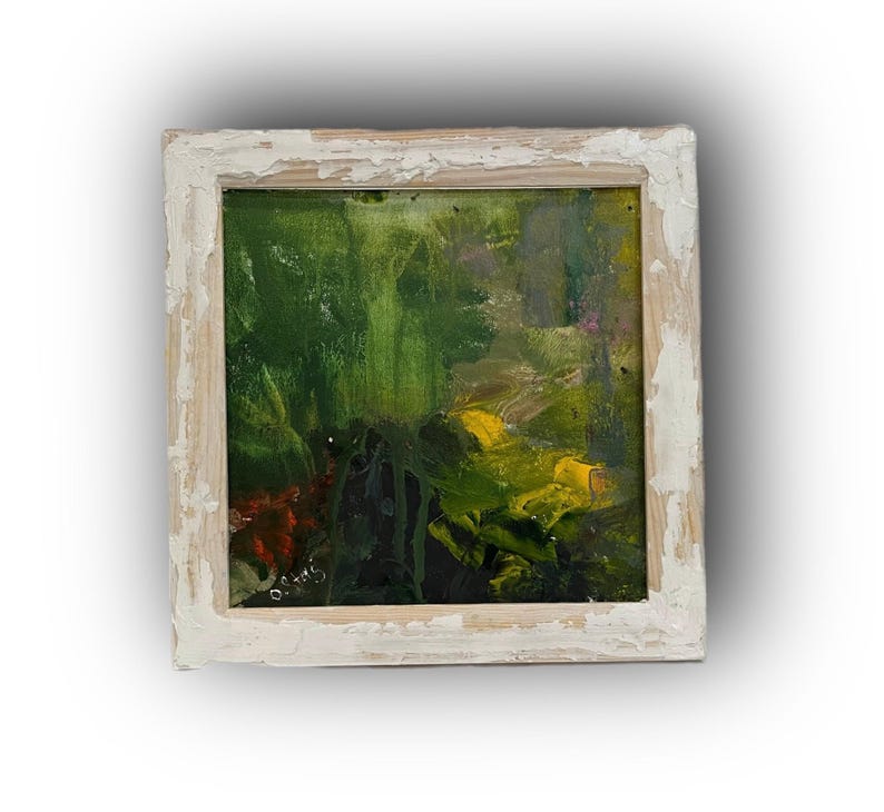 Green Landscape, Forest Artwork, Framed Miniature, Original Oil