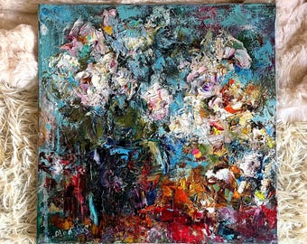 Original Textured Oil Painting. Impasto Floral Wall Art. Abstract Still Life