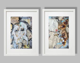 Original Collage. Diptych with Antique Letters & Pressed Flowers | One of a Kind