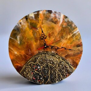 Fiery Orange Lava Resin Wall Art: Round Abstract Epoxy with Crystals image 11