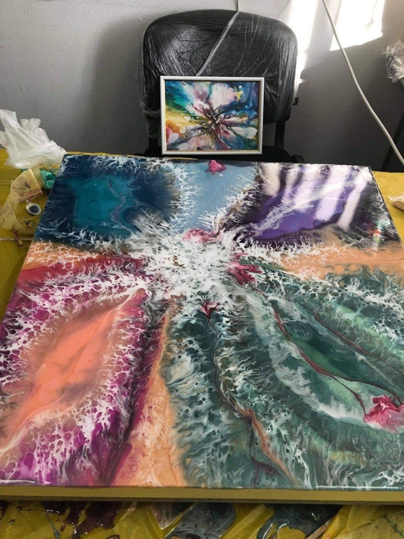 Flower Epoxy resin square coffee table Etsy