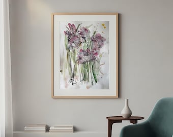 Original Botanical Wall Art. Watercolor Floral Painting, Unusual Art Gift