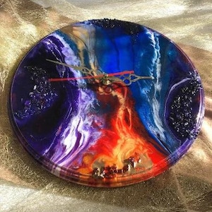 Fiery Orange Lava Resin Wall Art: Round Abstract Epoxy with Crystals image 14