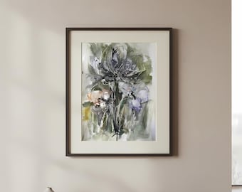 Wildflowers Artwork. Original Watercolor  Painting – Abstract  Flower Wall Art. Unusual Gift