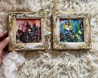 Original Textured Mini in Frame. Home Gallery Wall Art.  Art Couple