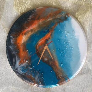 Fiery Orange Lava Resin Wall Art: Round Abstract Epoxy with Crystals image 13