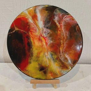 Fiery Orange Lava Resin Wall Art: Round Abstract Epoxy with Crystals image 12