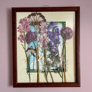 Framed Pressed Flower Wall Art. Real Dried Botanical  Decor. One of a Kind 3D Nature Gift . Dried plants Picture Artwork. Wildflower collage