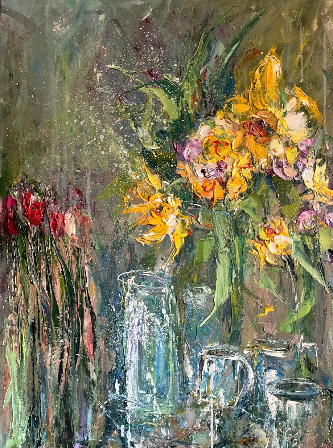 Textured Impasto Floral Oil Painting: Vibrant Bouquet Still Life - Etsy