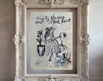 Original Mixed Media Art on Vintage Paper. Funny Philosophical Art, New Beginning Gift, One of a Kind