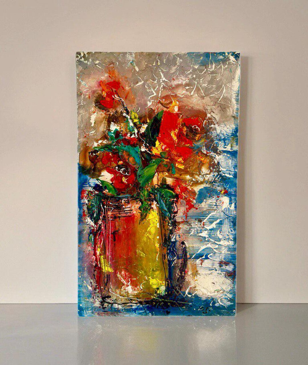 Textured Red Rose Oil Painting: Abstract Floral Impasto Art - Etsy