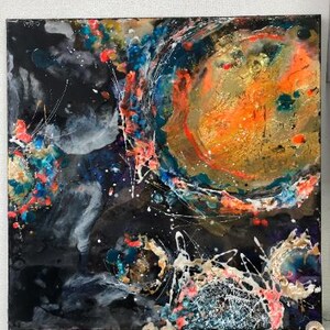 Fiery Orange Lava Resin Wall Art: Round Abstract Epoxy with Crystals image 16