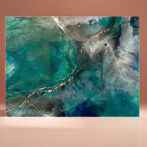 Original Geode Resin Wall Art. Abstract Ocean Design in Blue Green. Unique Epoxy Decor Piece. Unusual Modern Painting Best Housewarming gift