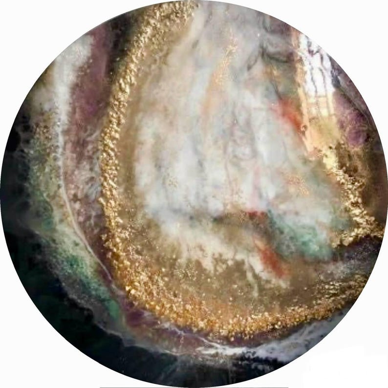 Fiery Orange Lava Resin Wall Art: Round Abstract Epoxy with Crystals image 18