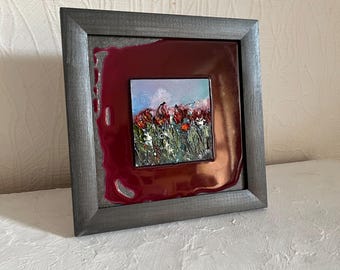 Original Mixed Media Wall Artwork in Frame. Unusual Gift. One of Kind Painting