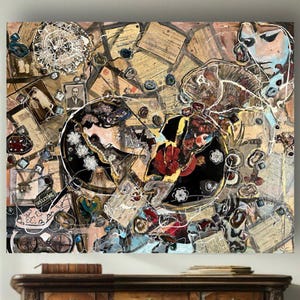 Grote designercollage, retro artistieke creatie, nostalgisch conceptkunstwerk aan de muur, Oekraïense kunstenaar