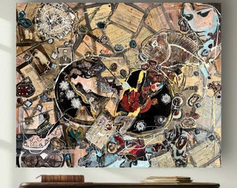 Large designer collage, retro artistic creation, nostalgic concept wall art work be Ukrainian artist