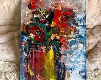 Original Textured Oil Painting: Abstract Floral Impasto Art