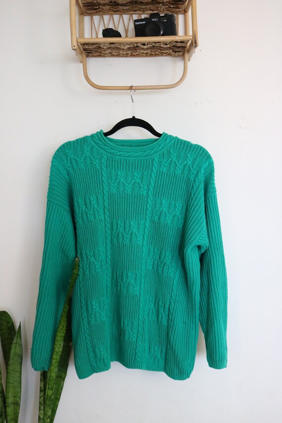 80s Vintage Pull Over Grandpa Green Cable Knit War