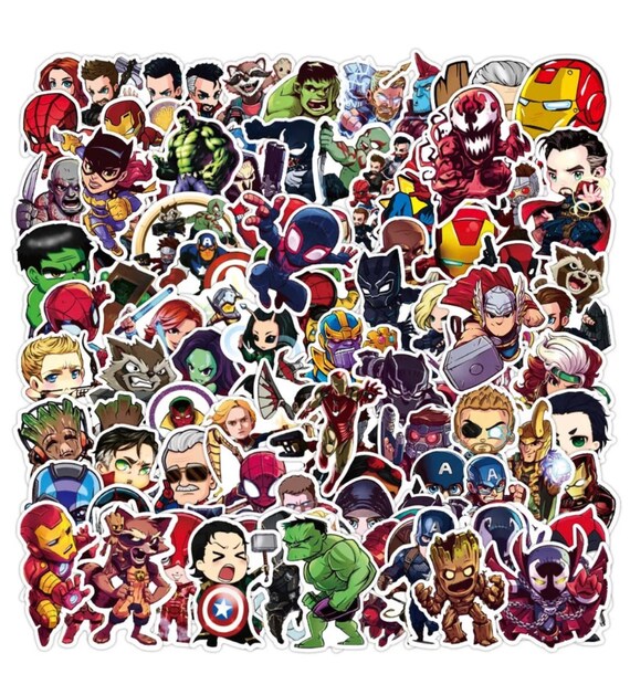 50pcs Cartoon Marvel Stickers Cool The Avengers Waterproof Sticker Luggage Skateboard Guitar Laptop Stickers Kid Toy