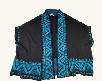 Pioneer Woman Southwest Knit Cardigan XXL Teal Blue Open Front Boho