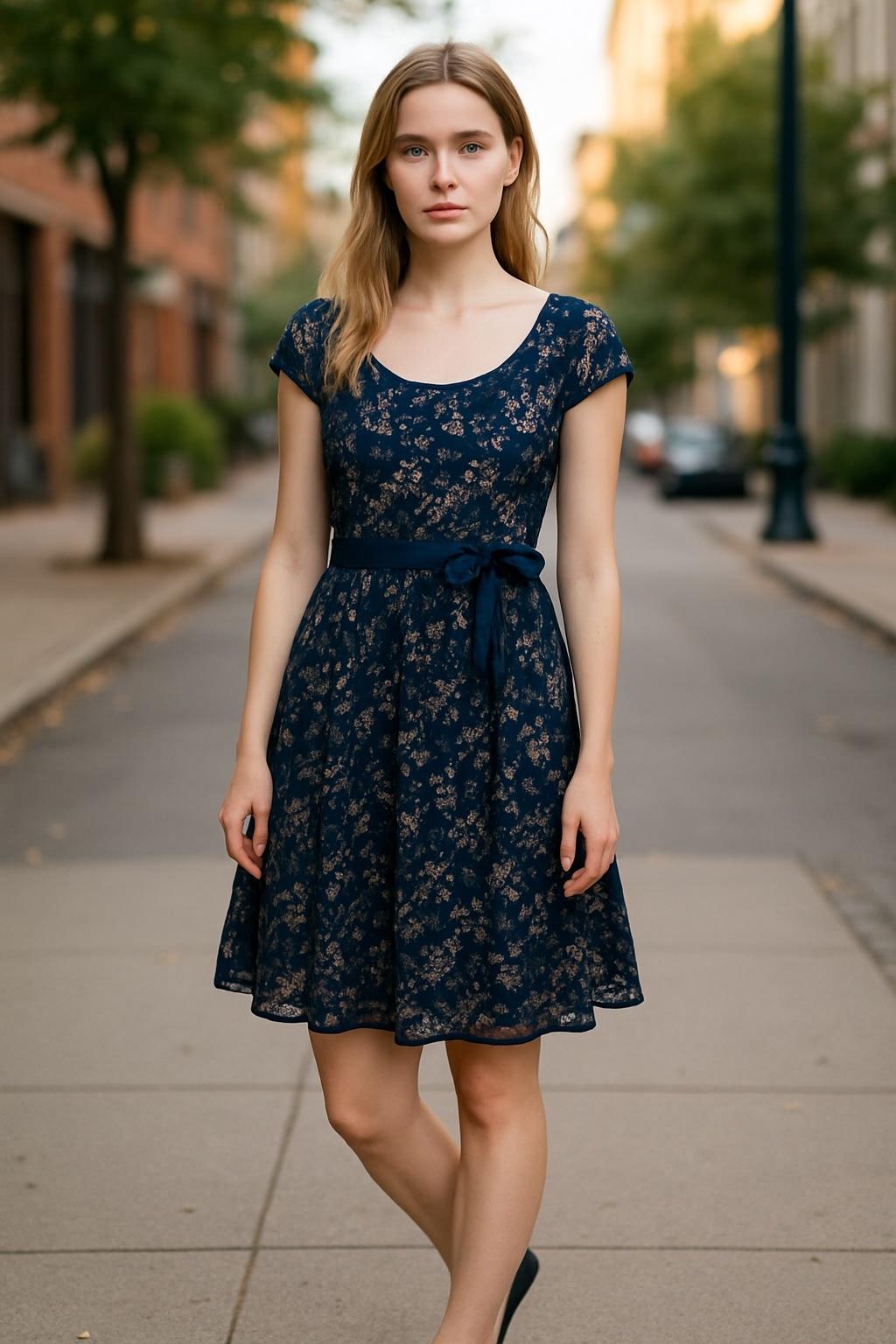 Fit and Flare Navy Dress - Etsy