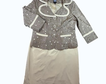 Due Per Due Vesté Skirt Suit Womens 8 Champagne Polka Dot Jacket Career Formal