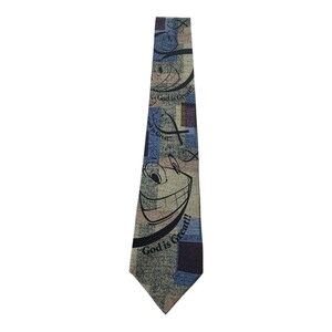 Eagle Neckwear God Is Great Fish Christian Novelty Tie Silk Blue Patchwork