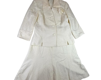 Le Suit Ivory 2-delige rokkostuum getextureerde jas rok kerk Pasen bruiloft