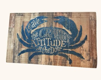 Leave The Crabby Attitude At The Door Floor Mat 18x30 Coastal Beach Decor