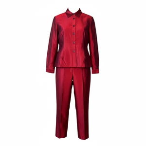 サグハーバー ツーピースパンツスーツ、レッドボタンダウンブレザー、ストレートレッグ サイズ12