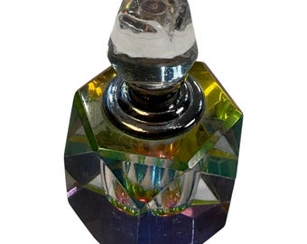 Mini-présentoir art déco vintage pour bouteille de parfum en cristal taillé irisé